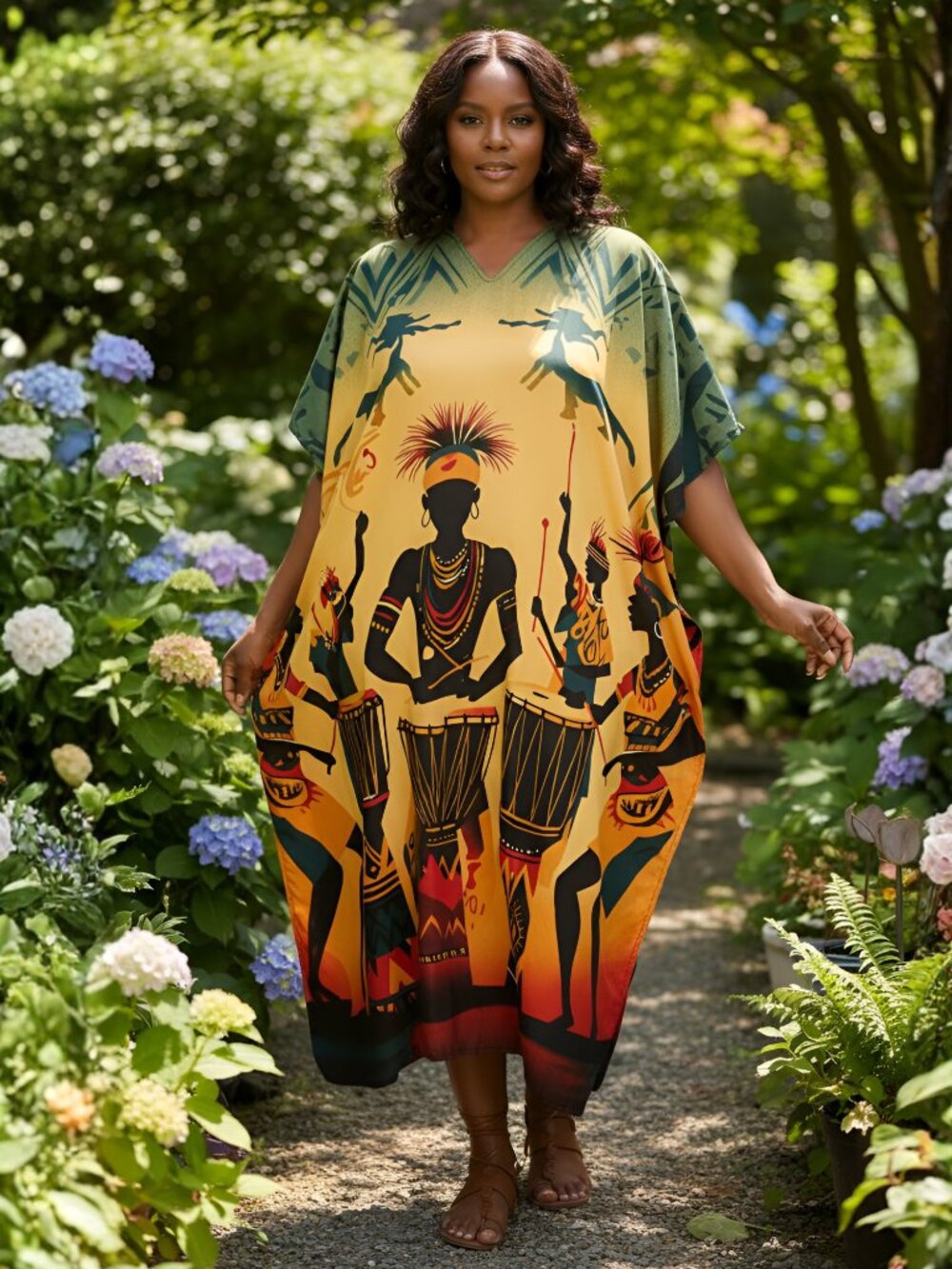 African Polyester Caftan Dress Plus Size Cover Up Maxi Dresses Kimono Sleeve